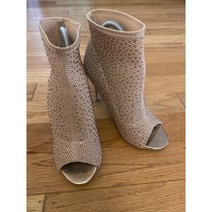 Jacobies Women's Peep Toe Mesh Ankle Booties Rhinestones & Stiletto Heels Size 8